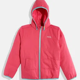 Allen Solly Junior Girls Turquoise Pink Solid Hooded Padded Jacket-picture-30