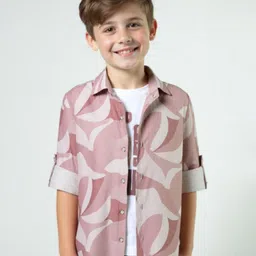 CHARCHIT Boys Abstract Printed Spread Collar Long Sleeves Casual Cotton Shirt-image-59
