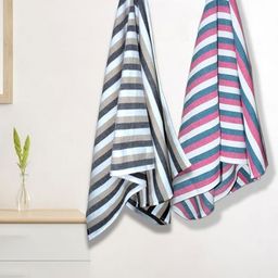 Athom Living Pink & Grey 2 Striped Cotton 210 GSM Bath Towel-image-88