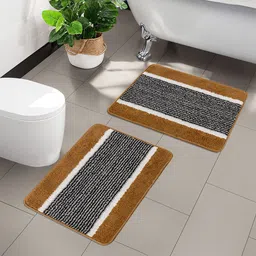 Kuber Industries Yellow & White Striped Anti- Skid Doormat-43