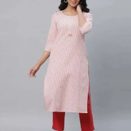 Aurelia Pink Cotton Striped Straight Kurta-image-90