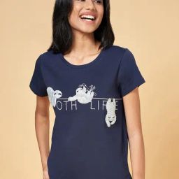Dreamz by Pantaloons Navy Cotton Graphic Print T-Shirt-picture-19