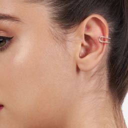 AMI Rose Gold-Toned & White Cubic Zirconia Contemporary Half Hoop Earrings-43