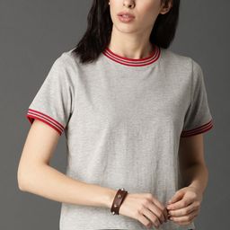 Roadster Women Grey Solid Round Neck Pure Cotton T-shirt-image-21