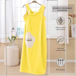 HOUSSE Yellow and White Textured Microfiber Bath Robe-5