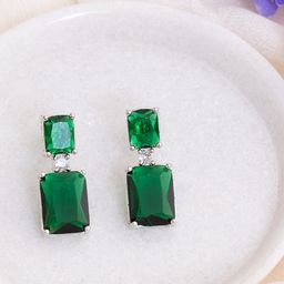 Manikya Rhodium-Plated American Diamond Studded Square Shaped Drop Earrings-15