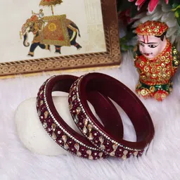 TAJ BRIDAL STORE Set Of 2 Kundan Studded Lac Bangles-picture-47