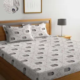 Klotthe Multicolor Cotton Blend 300 TC Elastic Bed Sheet With 2 Pillow Covers-image-74