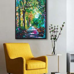 999Store Green Canvas Abstract Colourful Tree Art With Flying Birds Wall Canvas Painting-12