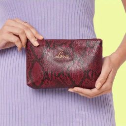 Lavie Python Maroon Synthetic Textured Pouch-2