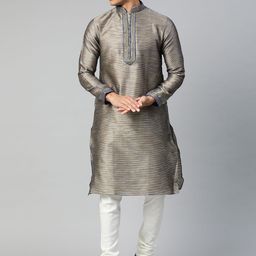 Manthan Men Golden & Blue Woven Design Straight Kurta-image-42
