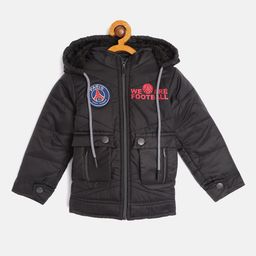 GAME BEGINS Boys Black Solid Padded Jacket with Detachable Hood-image-6