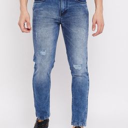 Duke Men Blue Slim Fit Mildly Distressed Heavy Fade Stretchable Jeans-image-44