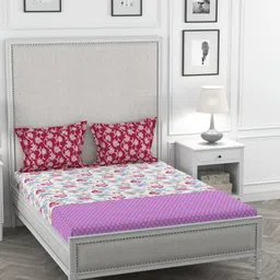 Portico New York Purple & White Floral 144 TC Cotton 1 King Bedsheet with 2 Pillow Covers-picture-48