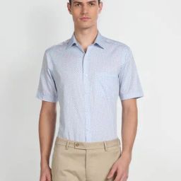 Arrow Blue Cotton Regular Fit Printed Shirt-picture-1