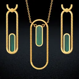 Joyalukkas 22k Gold Capsule-frame Green Brightlight Pendant & Earrings Set-image-5