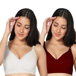 IN CARE White & Maroon Full Coverage Non-Wired T-Shirt Bra - Pack of 2-image-30