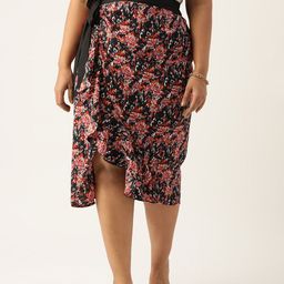 Antheaa Curve Plus Size Bows & Ruffles Floral Printed Wrap Skirt-20