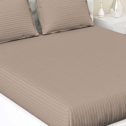 Star Weaves Taupe Striped 350 TC King Bedsheet with 2 Pillow Covers-5