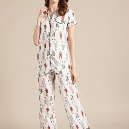 Varanga Women Off White Printed Night suit-37
