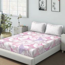 DDecor Geometric Purple 136 TC Cotton Double Bedsheet with 2 pillow Covers-picture-3