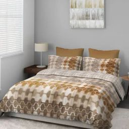 DDecor Geometric Brown & Grey 136 TC Cotton Double Bedsheet with 2 pillow Covers-picture-8