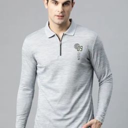 ALCIS Dry Tech Grey Slim Fit Graphic Print Sports Polo T-Shirt-image-98