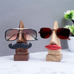 Golden Peacock Set of 2 Brown Solid Wooden Nose Shaped Spectacle Holder-15