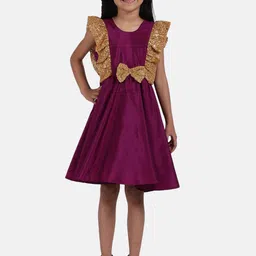 BownBee Girls Purple Solid Fit and Flare Dress-image-6