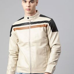 Pierre Carlo Men Striped Leather Jacket-image-85