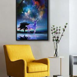 999Store Blue Canvas Tree With Night Sky View And The Swamp Deer Painting-26