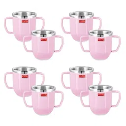 HAZEL Pink Stainless Steel Double Handle Mug - Set of 8, 250 ML-image-36