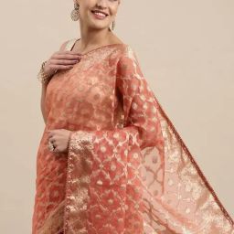 Geroo Jaipur Peach Woven Pattern Saree With Unstitched Blouse image 4