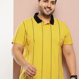 Sztori Plus Size Striped Polo Collar Pure Cotton T-shirt-image-99