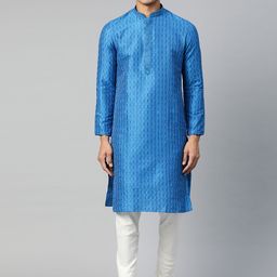 Manthan Men Blue Striped Straight Kurta with Thread Work-image-45