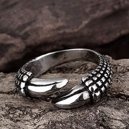VIEN Silver-Plated Textured Detail Cool Eagel Claw Adjustable Brass Finger Ring-image-85