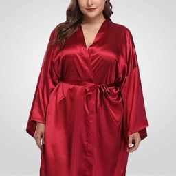 Bella Babe by SK Plus Size Kimono Sleeves Satin Robe-image-32