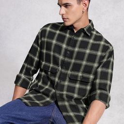 WROGN Checked Drop-Shoulder Sleeves Oversized Casual Shirt-image-34