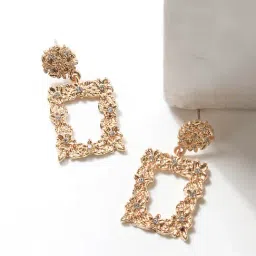 ToniQ Gold-Plated Contemporary Textured Drop Earrings for Women-image-75