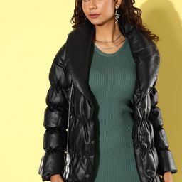 The Roadster Life Co. Frosty Winters-PU Power Puffer Jacket Comes With A Belt-11