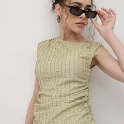 The Roadster Life Co. Ruched Textured Open Weave Knit Top-38