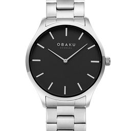Obaku Men Black Brass Dial & Silver Toned Stainless Steel Bracelet Style Straps Analogue Watch V260GXCBSC-image-48