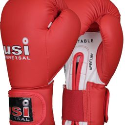 USI UNIVERSAL THE UNBEATABLE Lite Contest Pu Boxing Gloves For Men & Women With Moulded Foam Padding, Sweat Wicking Lining, Elasticated Hook & Loop Wrap Around Closure System (Red, 12oz) image 1