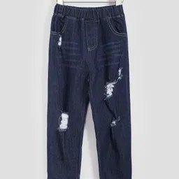 Kookie Kids Full Length Distressed Washed Jeans - Navy Blue-picture-6