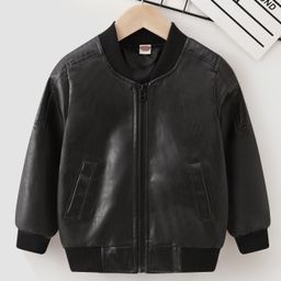 Kookie Kids Full Sleeves Solid Leather Jacket - Black-image-54