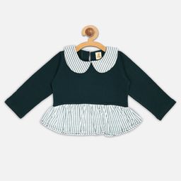 Aww Hunnie Full Sleeves Striped & Layered Peplum Style Sweatshirt - Green-image-57