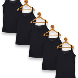 Kiddopanti Pack Of 5 Sleeveless Solid Slips - Black-image-48