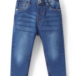 Babyhug Denim Full Length Washed Jeans With Stretch - Mid Blue-image-4