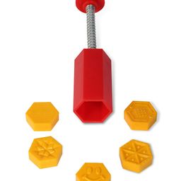 DS Hexagon Shape 5 Designs Peda Sweet Fast Stamping Mithai Cutter Plastic - Yellow-image-10