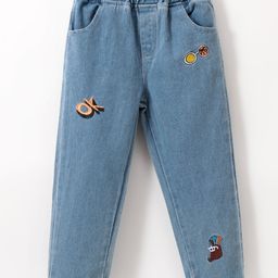 Kookie Kids Denim Full Length Jeans With Embroidery- Blue-image-85